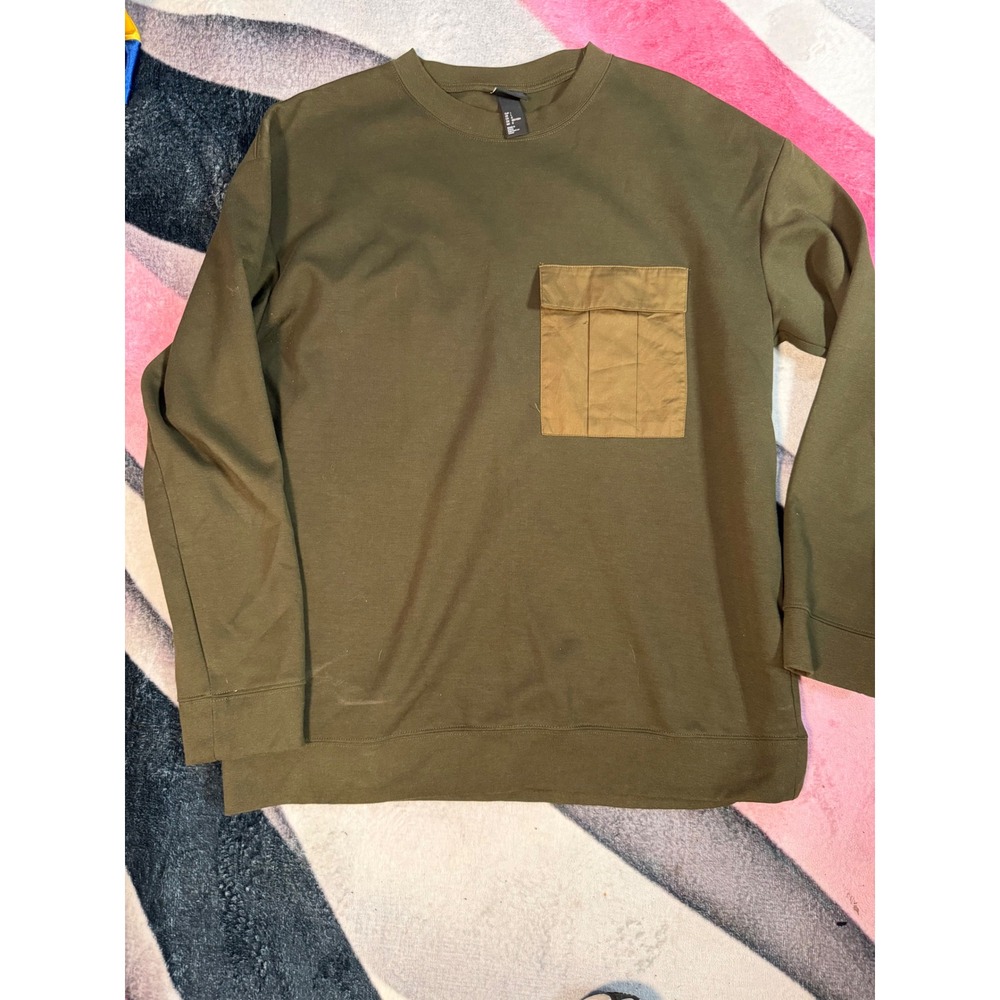 HM Mens Olive Green Utility Chest Pocket Sweatshirt Crewneck L 0438958 5